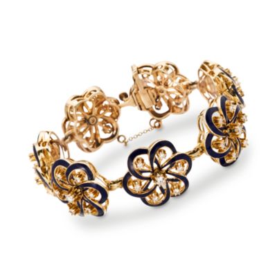 C.1960 Vintage 1.95 ct. t.w. Diamond Bracelet With Enamel in 14kt Yellow Gold. 7" &mdash; Alt Image 1