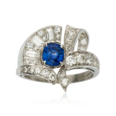 C. 1980 Vintage 1.25 Carat Sapphire and 1.40 ct. t.w. Diamond Ring in Platinum. Size 7.5 &mdash; Alt Image 1