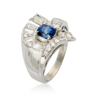 C. 1980 Vintage 1.25 Carat Sapphire and 1.40 ct. t.w. Diamond Ring in Platinum. Size 7.5 &mdash; Alt Image 2