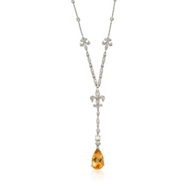 C. 2000 Vintage 7.10 Carat Citrine and 1.50 ct. t.w. Diamond Necklace In 18kt White Gold. 16" &mdash; Alt Image 1