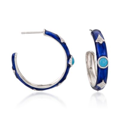 .15 ct. t.w. CZ and Faux Turquoise Hoop Earrings In Enamel and Sterling Silver. Hoop Earrings &mdash; Alt Image 1