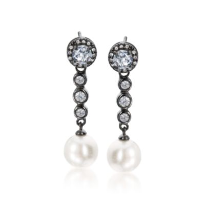 3.25 ct. t.w. CZ and 9mm Cultured Pearl Earrings In Sterling Silver &mdash; Alt Image 1