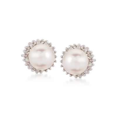 7-7.5mm Cultured Pearl and .10 ct. t.w. Diamond Earrings in Sterling Silver &mdash; Alt Image 1