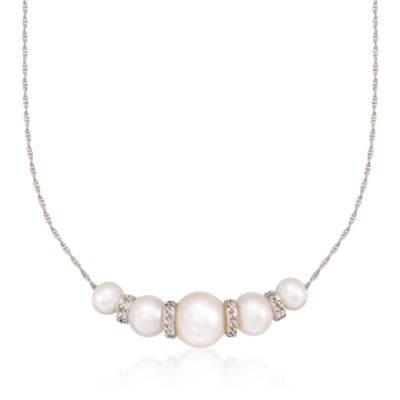 6-10mm Cultured Pearl and .20 ct. t.w. Diamond  Necklace in Sterling Silver. 18" &mdash; Alt Image 1