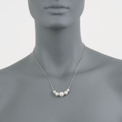 6-10mm Cultured Pearl and .20 ct. t.w. Diamond  Necklace in Sterling Silver. 18" &mdash; Alt Image 2