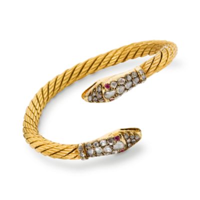C. 1970 Vintage .30 ct. t.w. Ruby and 1.80 ct. t.w. Diamond Bangle Bracelet In 22kt Yellow Gold. 7.5" &mdash; Alt Image 1