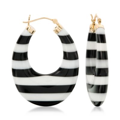 Black and White Agate Earrings in 14kt Yellow Gold &mdash; Alt Image 1