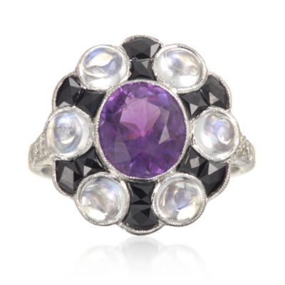 C. 1990 Vintage 1.55 Carat Amethyst and .20 ct. t.w. Diamond Ring With Moonstone In 18kt White Gold. Size 6.5 &mdash; Alt Image 1