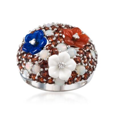 Multi-Gem Floral Ring in Sterling Silver &mdash; Alt Image 1
