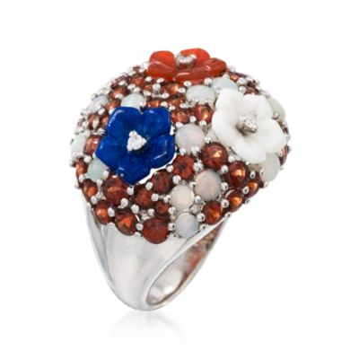 Multi-Gem Floral Ring in Sterling Silver &mdash; Alt Image 2