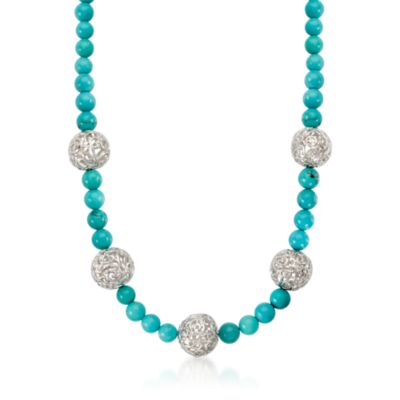 Faux Turquoise Necklace With Sterling Silver Beads and Clasp &mdash; Alt Image 1