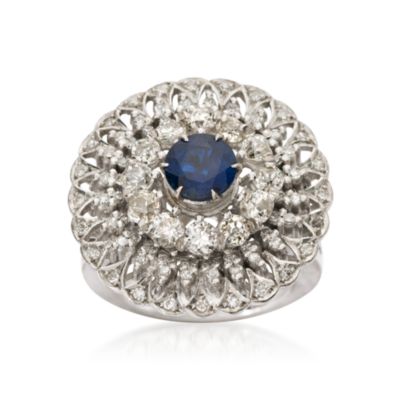 C. 1970 Vintage 1.25 Carat Sapphire and 1.80 ct. t.w. Diamond Ring in 18kt White Gold. Size 6.25 &mdash; Alt Image 1