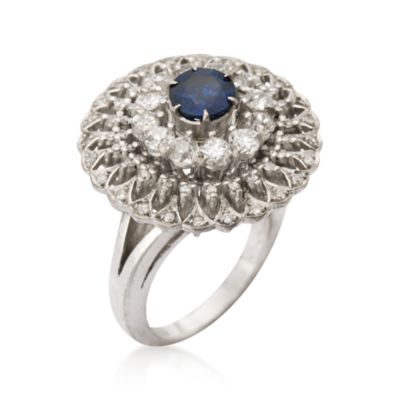 C. 1970 Vintage 1.25 Carat Sapphire and 1.80 ct. t.w. Diamond Ring in 18kt White Gold. Size 6.25 &mdash; Alt Image 2