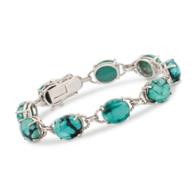 Turquoise Link Bracelet in Sterling Silver &mdash; Alt Image 1