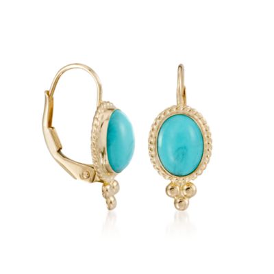 Turquoise Earrings in 14kt Yellow Gold &mdash; Alt Image 3