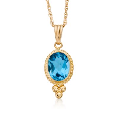 1.60 Carat Blue Topaz Pendant With Chain in 14kt Yellow Gold. 18" &mdash; Alt Image 1