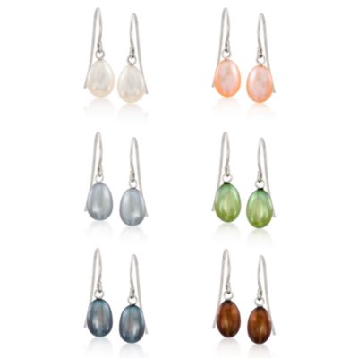6-Pair Set of 6-6.5mm Multi-Colored Pearl Earrings in Sterling Silver &mdash; Alt Image 1