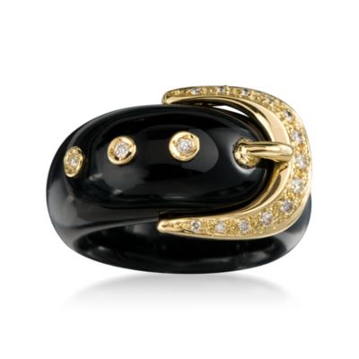 Black Agate and .15 ct. t.w. Diamond Buckle Ring in 18kt Yellow Gold &mdash; Alt Image 1