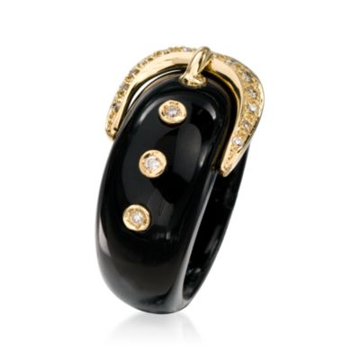 Black Agate and .15 ct. t.w. Diamond Buckle Ring in 18kt Yellow Gold &mdash; Alt Image 2