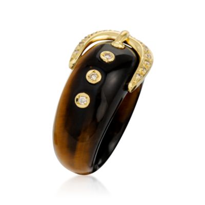 Tiger's Eye and .15 ct. t.w. Diamond Buckle Ring in 18kt Yellow Gold &mdash; Alt Image 2