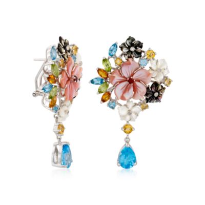 9.00 ct. t.w. Multi-Gem Earrings With Diamonds in Sterling Silver &mdash; Alt Image 3