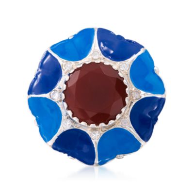 Carnelian Enamel and .60 ct. t.w. CZ Ring in Sterling Silver &mdash; Alt Image 1