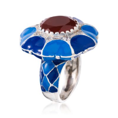 Carnelian Enamel and .60 ct. t.w. CZ Ring in Sterling Silver &mdash; Alt Image 2