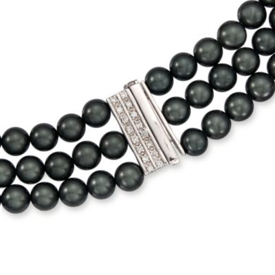 Black Mother-Of-Pearl and CZ Blossom Necklace in Sterling Silver. 18" &mdash; Alt Image 4