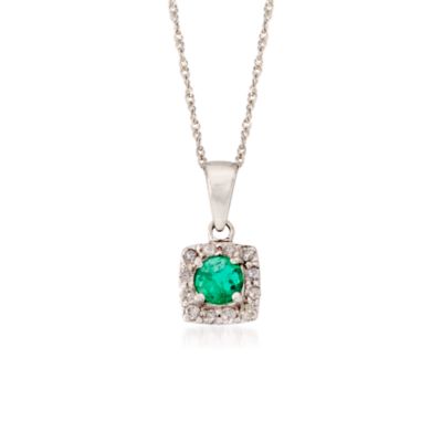 .30 Carat Emerald and .10 ct. t.w. Diamond Necklace in 14kt White Gold. 16" &mdash; Alt Image 1