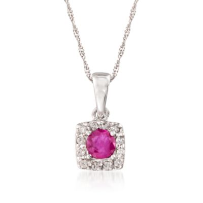 .40 Carat Ruby and .10 ct. t.w. Diamond Necklace in 14kt White Gold. 16" &mdash; Alt Image 1