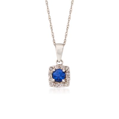 .35 Carat Sapphire and .10 ct. t.w. Diamond Necklace in 14kt White Gold. 16" &mdash; Alt Image 1