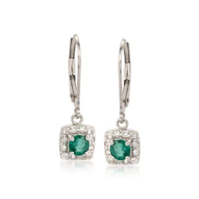 .60 ct. t.w. Emerald and .25 ct. t.w. Diamond Earrings in 14kt White Gold &mdash; Alt Image 1