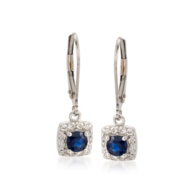 .80 ct. t.w. Sapphire and .25 ct. t.w. Diamond Earrings In 14kt White Gold &mdash; Alt Image 1
