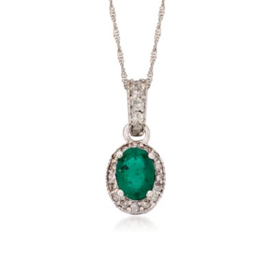.80 Carat Emerald and .25 ct. t.w. Diamond Necklace in 14kt White Gold. 16" &mdash; Alt Image 1