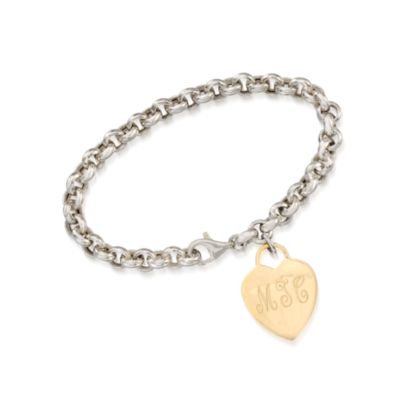 Italian Circle Link Bracelet With Heart Charm in Sterling Silver and 18kt Yellow Gold Plate &mdash; Alt Image 1
