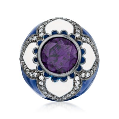 Purple CZ and .95 ct. t.w. CZ  Ring in Sterling Silver. Size 6 &mdash; Alt Image 1