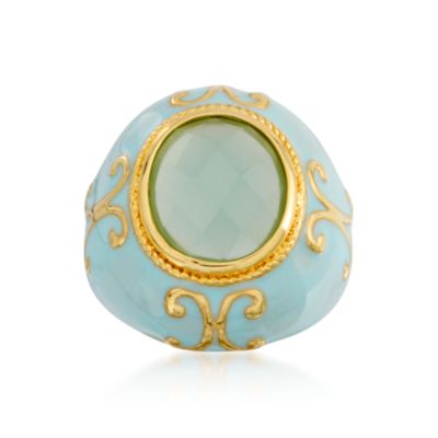 Blue Enamel and Faux Chalcedony Ring in Vermeil &mdash; Alt Image 1