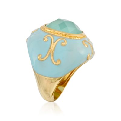 Blue Enamel and Faux Chalcedony Ring in Vermeil &mdash; Alt Image 2