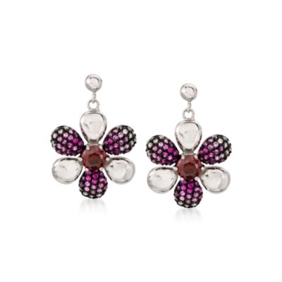 Faux Ruby and 2.40 ct. t.w. CZ Daisy Drop Earrings in Sterling Silver &mdash; Alt Image 1