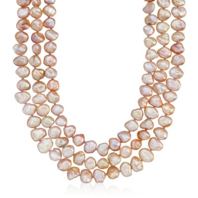 8-9mm Pink Cultured Keshi Pearl Necklace With 14kt Yellow Gold Clasp &mdash; Alt Image 1