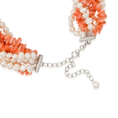 Coral and Pearl Torsade Necklace in Sterling Silver. 18" &mdash; Alt Image 3