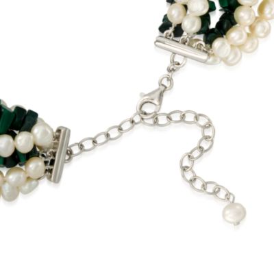 Malachite and Pearl Torsade Necklace in Sterling Silver. 18" &mdash; Alt Image 3