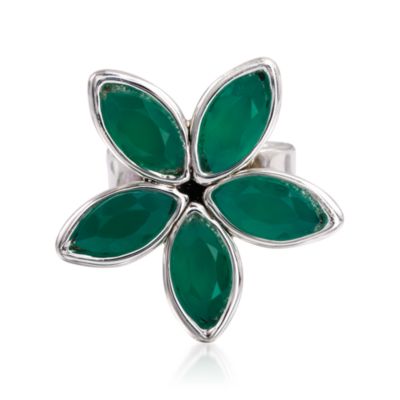 Green Agate Floral Ring in Sterling Silver &mdash; Alt Image 1