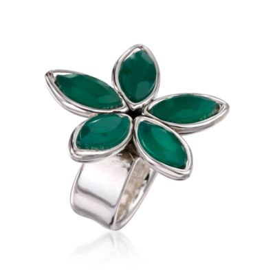 Green Agate Floral Ring in Sterling Silver &mdash; Alt Image 2