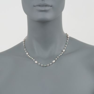 3.5-6mm Cultured Pearl and Green Jade Necklace In Sterling Silver &mdash; Alt Image 2