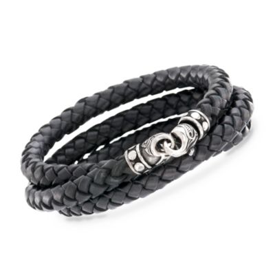 Scott Kay Men's Black Leather  Bracelet With Sterling Silver Clasp &mdash; Alt Image 1