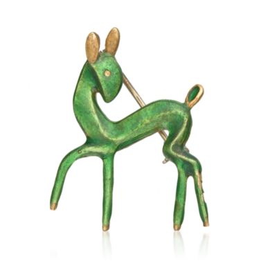 C.1950 Vintage Green Enamel Deer Pin In 18kt Yellow Gold &mdash; Alt Image 1