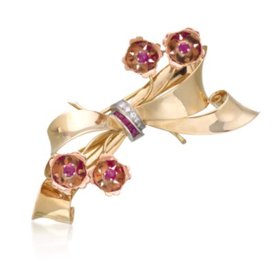 C. 1960 Vintage Tiffany Jewelry 1.25 ct. t.w. Ruby and .15 ct. t.w. Diamond Pin In 14kt Gold &mdash; Alt Image 1