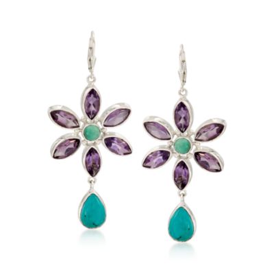 17.25 ct. t.w. Amethyst Floral Earrings With Turquoise In Sterling Silver  &mdash; Alt Image 1