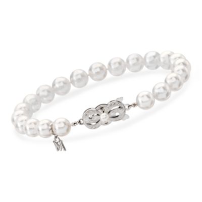 Mikimoto 7x6.5mm A1 Akoya Pearl Bracelet in 18kt White Gold. 7" &mdash; Alt Image 1
